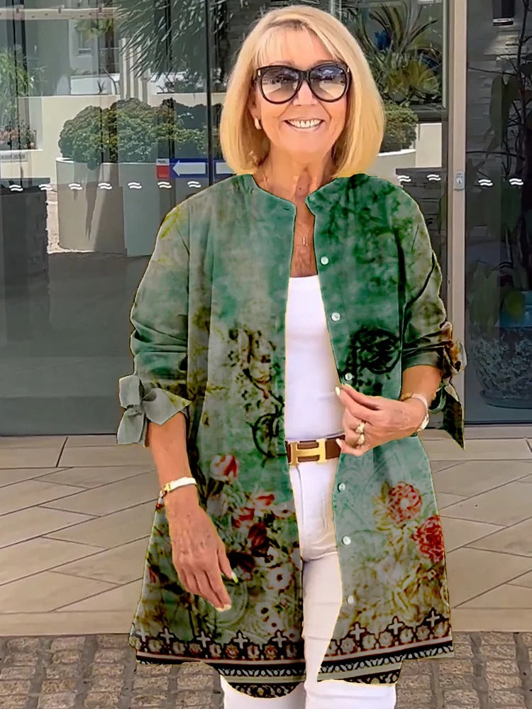 Florabel - Veste en Coton Imprimé avec Manches à Nœud
