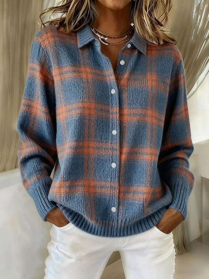 Cardigan en Coton à Imprimé Carreaux pour Femmes