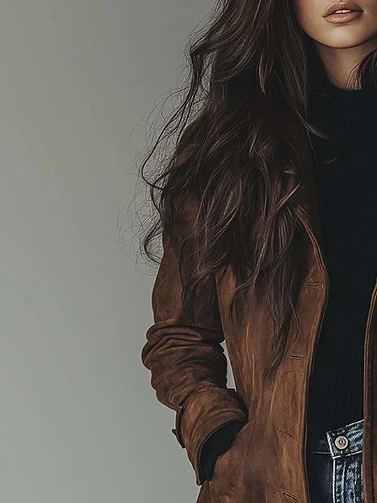 Manteau Trench en Suède Synthétique Vintage