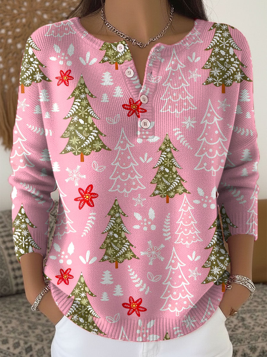 Pull de Noël Femme Col Boutonné – Pull Festif Élégant et Chaud