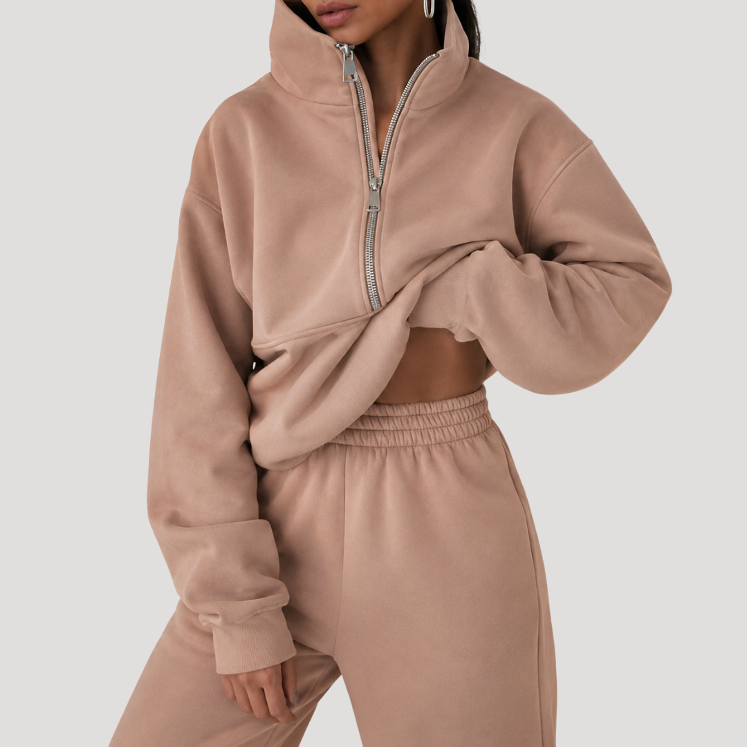 Ensemble Femme Sweat Demi-Zip et Pantalon – Tenue Cocooning Hiver