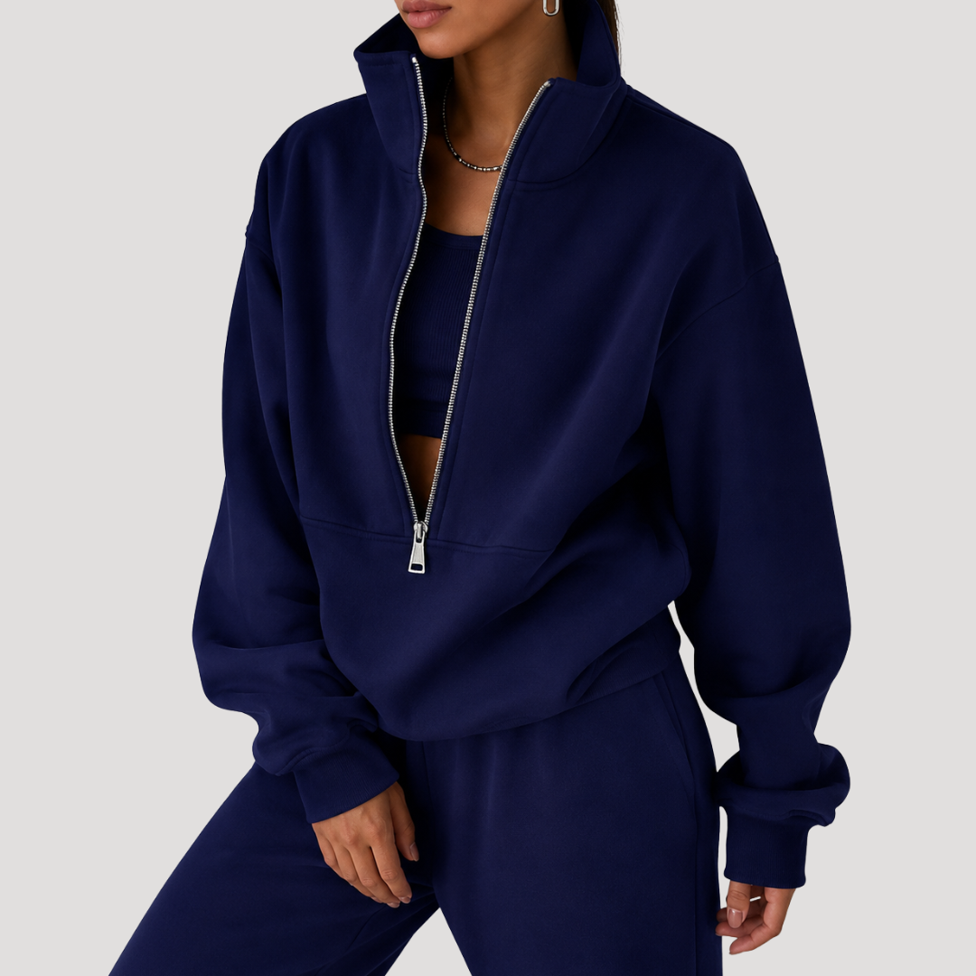 Ensemble Femme Sweat Demi-Zip et Pantalon – Tenue Cocooning Hiver