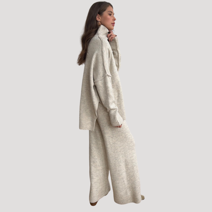 Ensemble Femme Pull Oversize et Pantalon Large – Tenue Maille Hiver