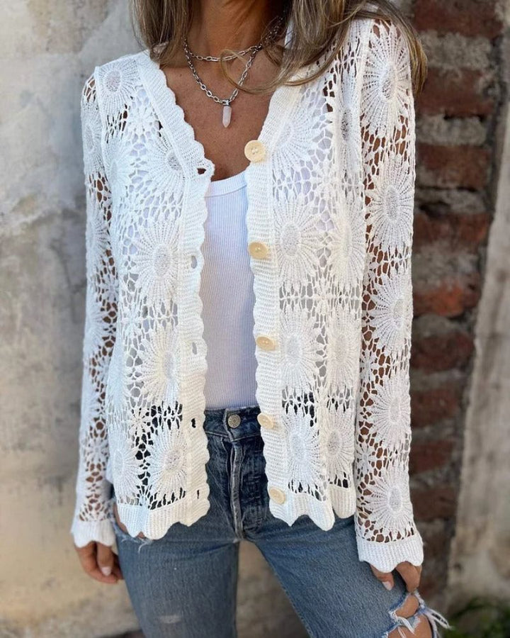 NALIE - Gilet en Dentelle au Crochet avec Boutons