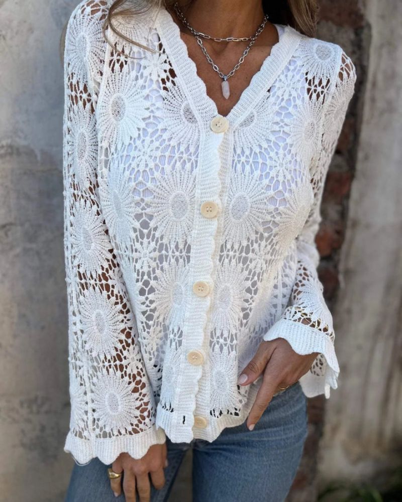 NALIE - Gilet en Dentelle au Crochet avec Boutons