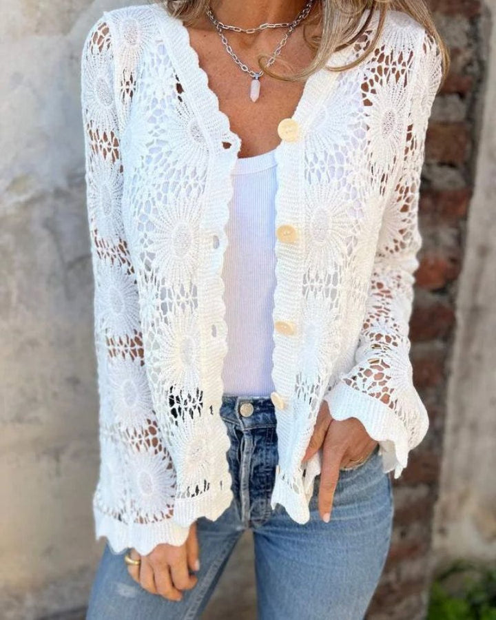 NALIE - Gilet en Dentelle au Crochet avec Boutons