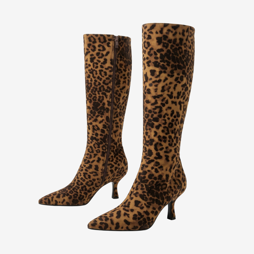 Coutivo - Bottes Genou Femme Cuir Synthétique Léopard Élégant Talon Aiguille
