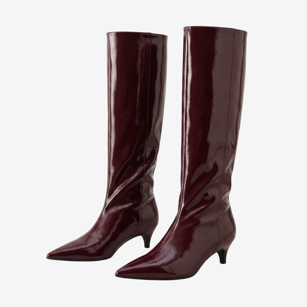 Coutivo - Bottes Genou Femme Similicuir Verni Talon Bas Élégant