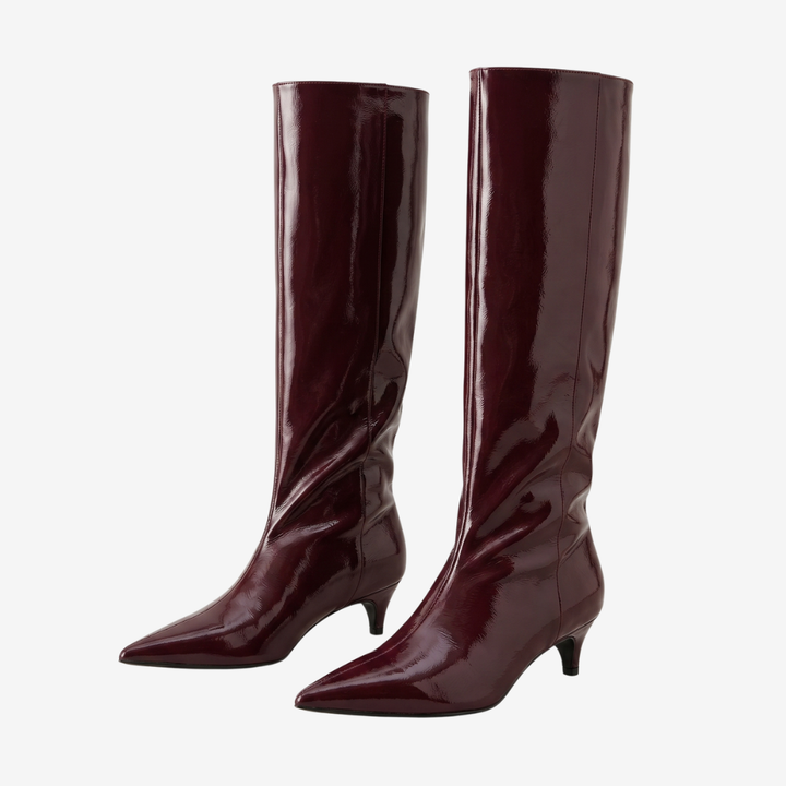 Coutivo - Bottes Genou Femme Similicuir Verni Talon Bas Élégant