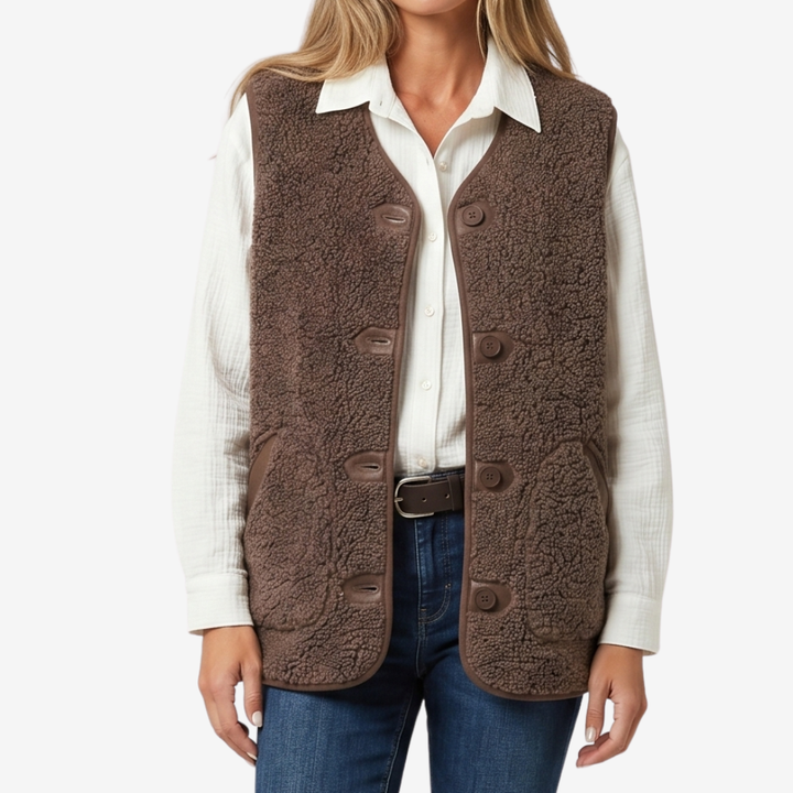 Coutivo - Gilet Femme Sherpa Chaud Coupe Relax Sans Manches Boutonné