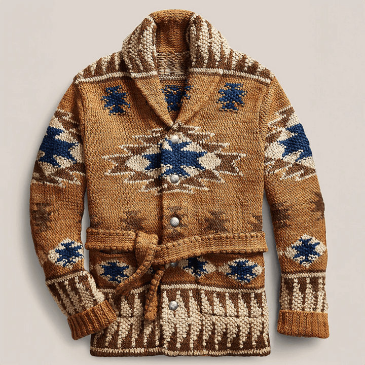 Arman Cardigan Homme – Gilet Jacquard en Maille Douce &amp; Style Classique de l’Ouest Américain