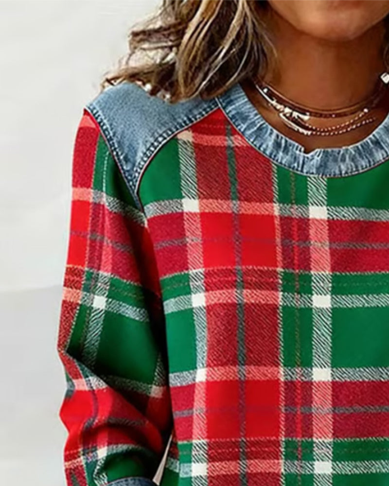 Anna | Sweat avec Patchwork à Carreaux