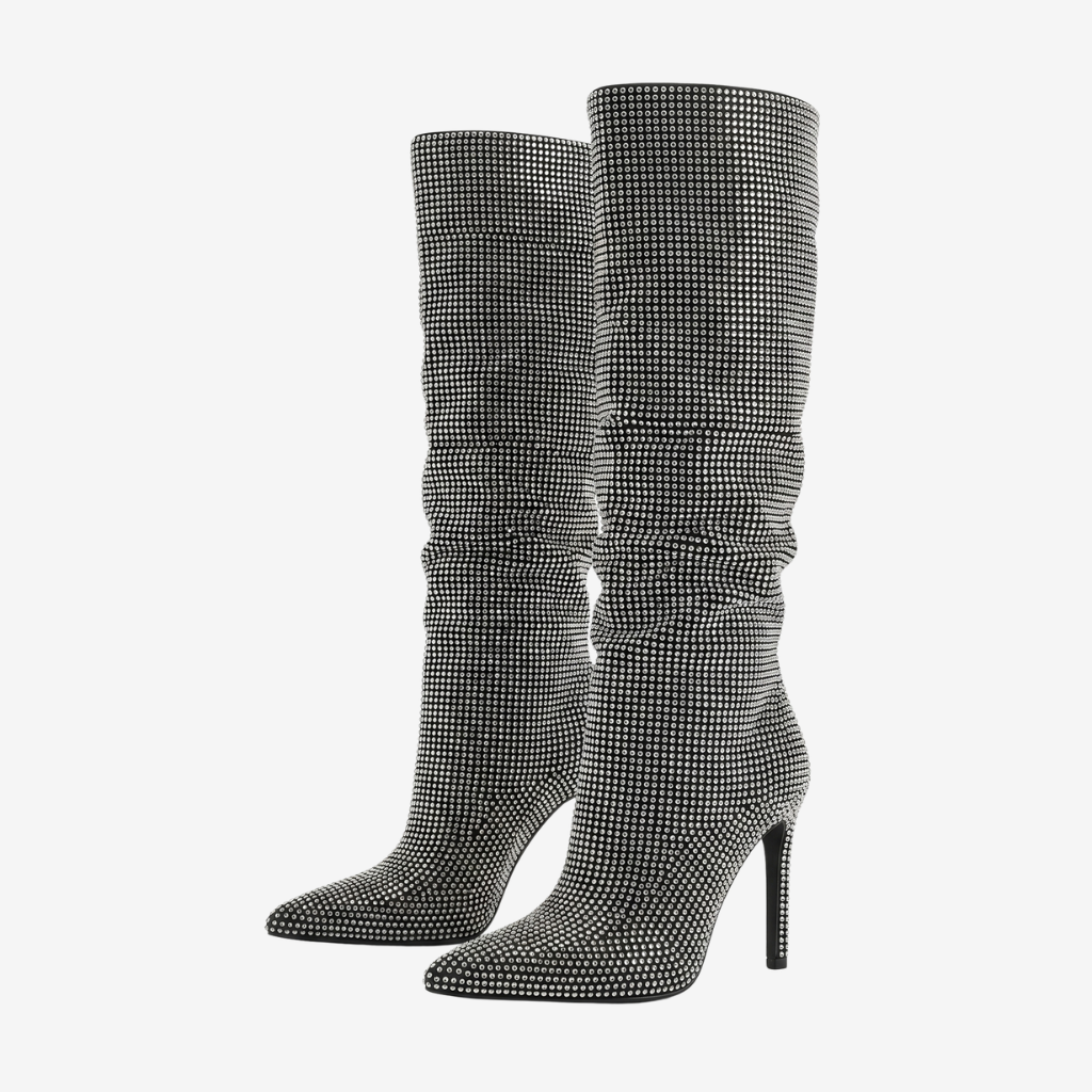 Coutivo - Bottes Hautes Femme Strass Talon Élégant Bout Pointu