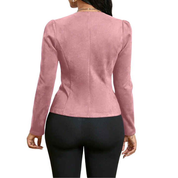 Blazer Court avec Épaules – Veste Décolleté en V avec Bouton Double