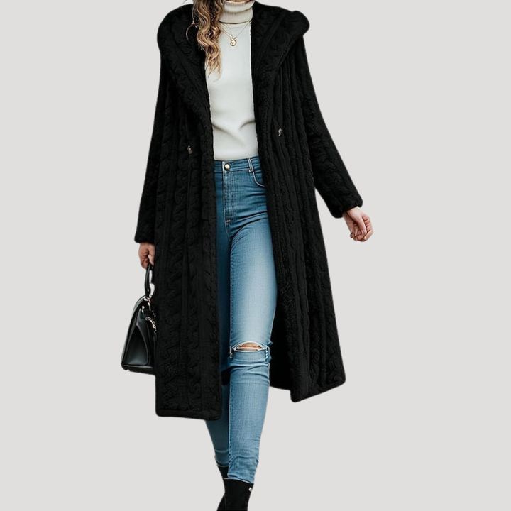 Manteau Femme Long à Capuche Effet Texturé