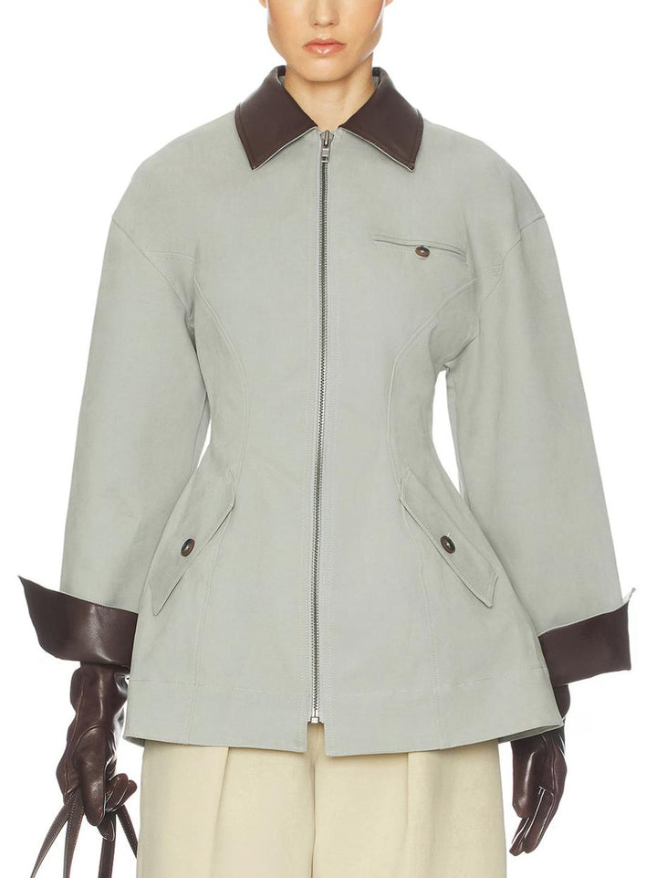 Veste Cropped Oversized en PU Gris Clair