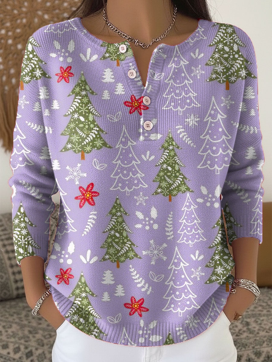 Pull de Noël Femme Col Boutonné – Pull Festif Élégant et Chaud