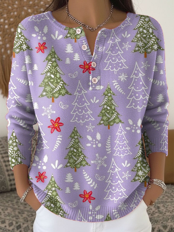 Pull de Noël Femme Col Boutonné – Pull Festif Élégant et Chaud