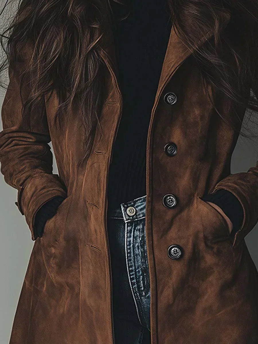 Manteau Trench en Suède Synthétique Vintage