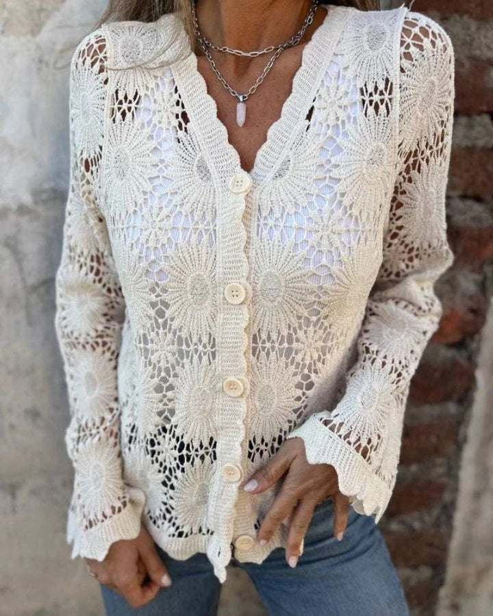 NALIE - Gilet en Dentelle au Crochet avec Boutons