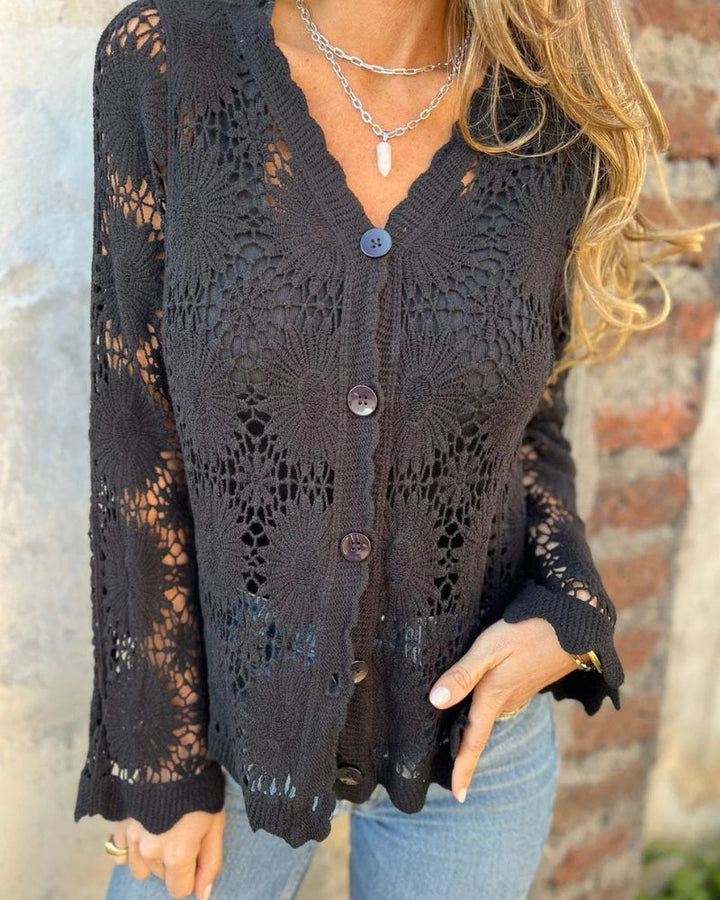 NALIE - Gilet en Dentelle au Crochet avec Boutons