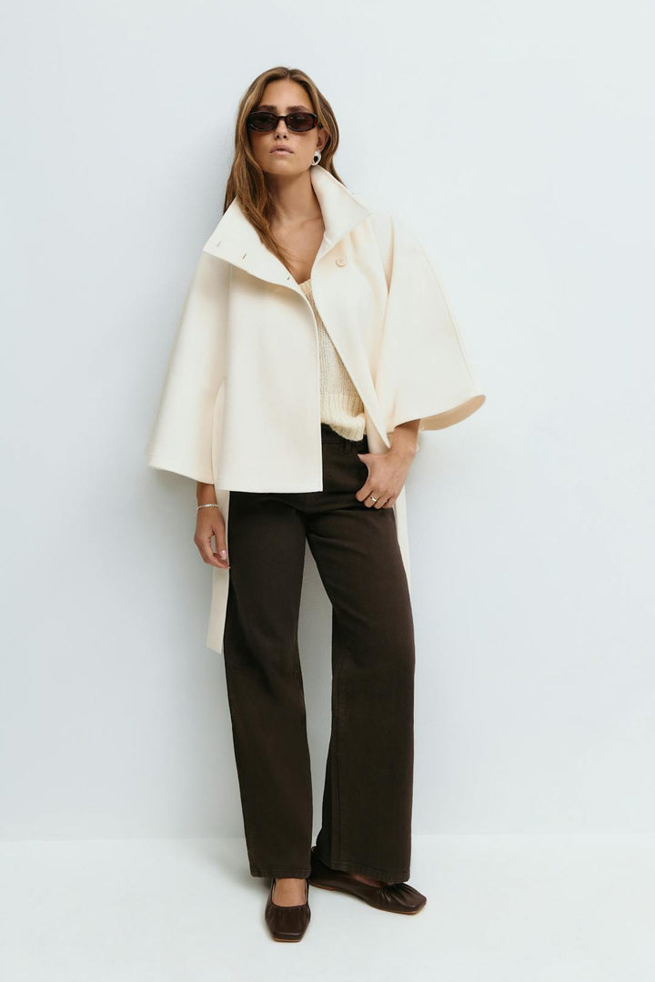 Ivanna Manteau Laine Femme – Col Haut Élégant avec Ceinture Amovible &amp; Coupe Décontractée