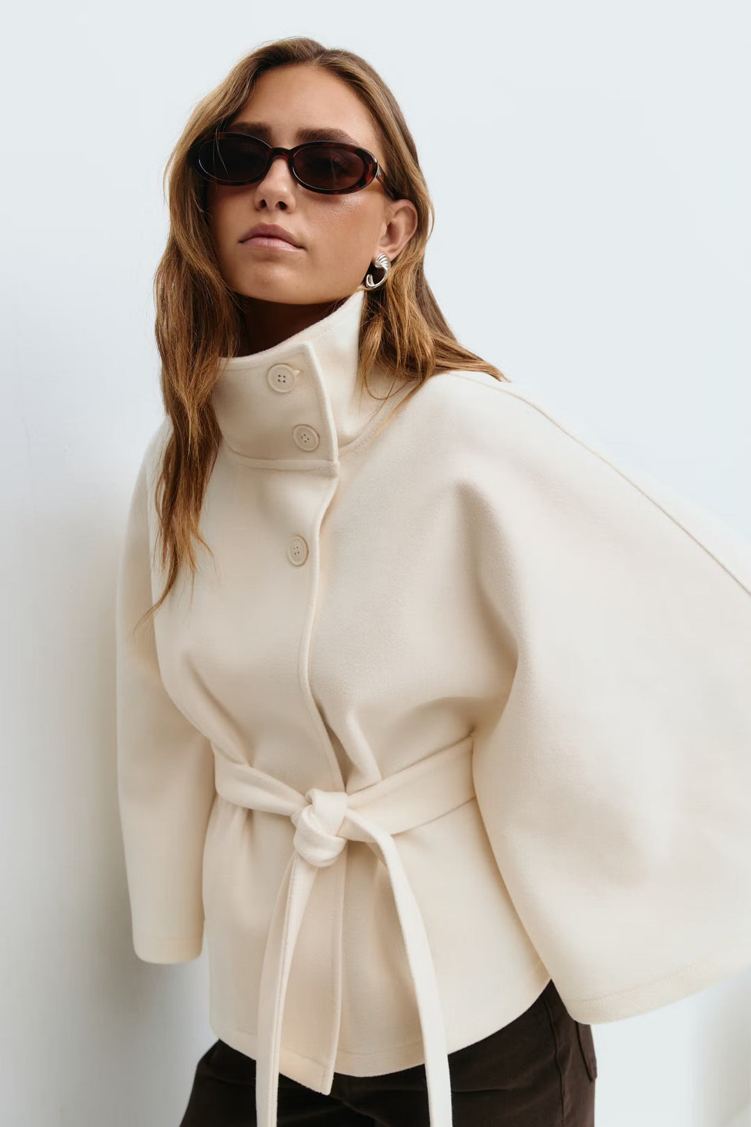 Ivanna Manteau Laine Femme – Col Haut Élégant avec Ceinture Amovible &amp; Coupe Décontractée