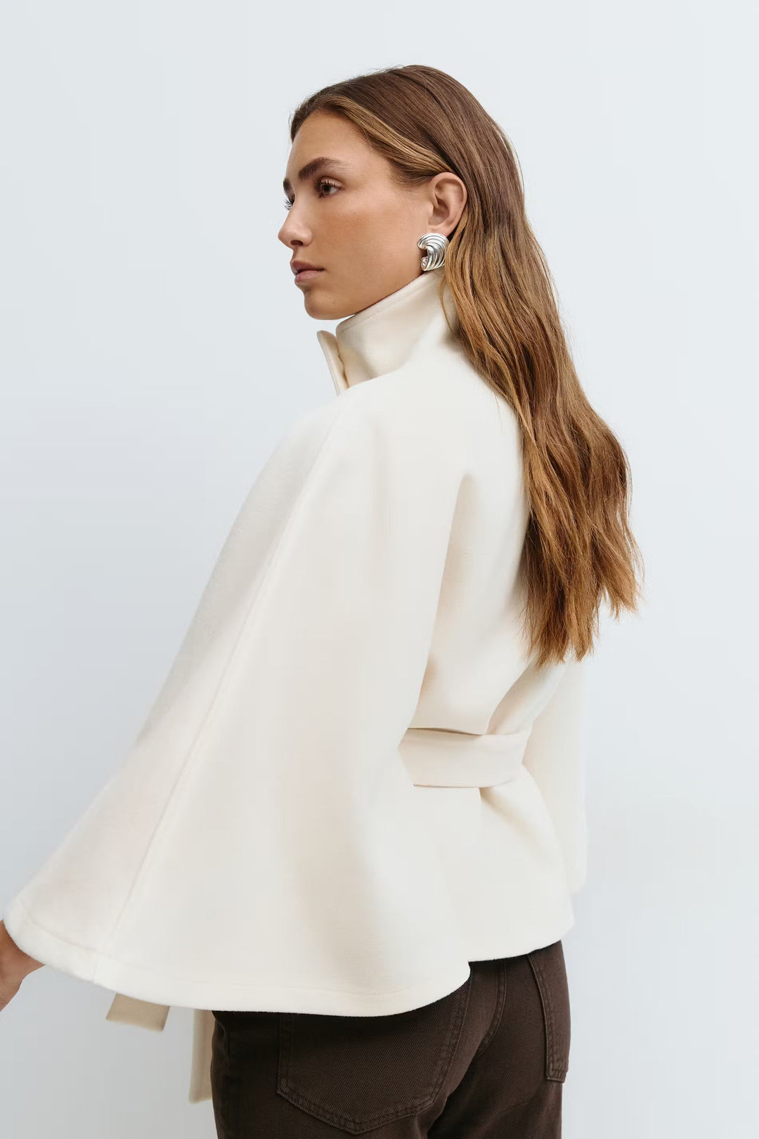 Ivanna Manteau Laine Femme – Col Haut Élégant avec Ceinture Amovible &amp; Coupe Décontractée