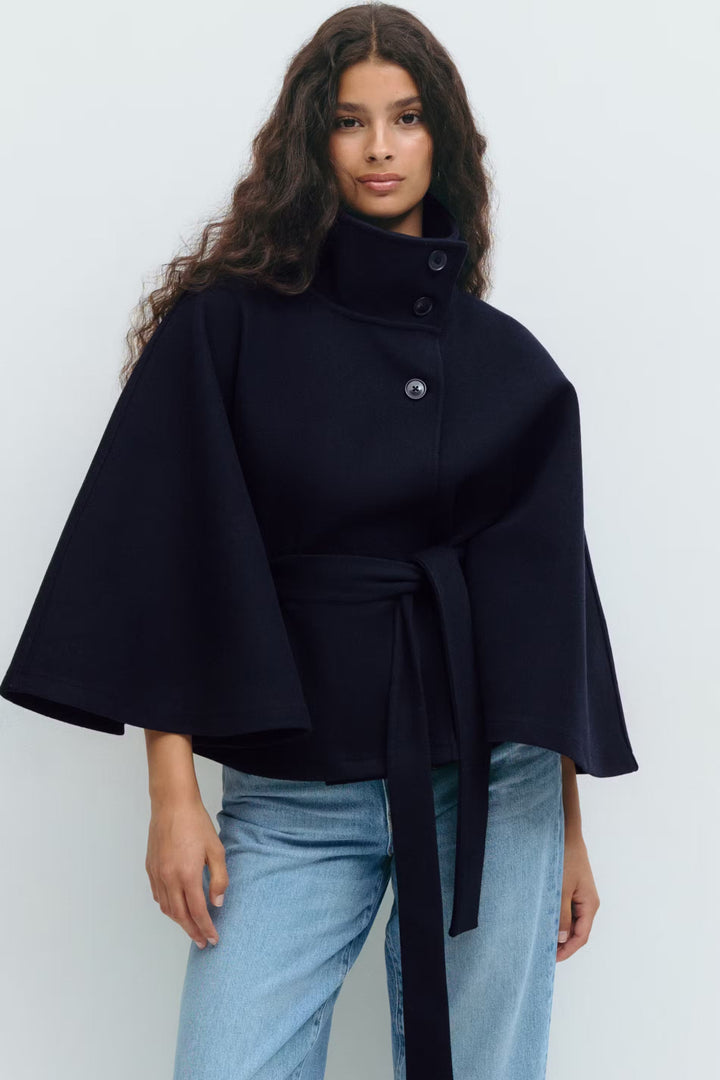 Ivanna Manteau Laine Femme – Col Haut Élégant avec Ceinture Amovible &amp; Coupe Décontractée