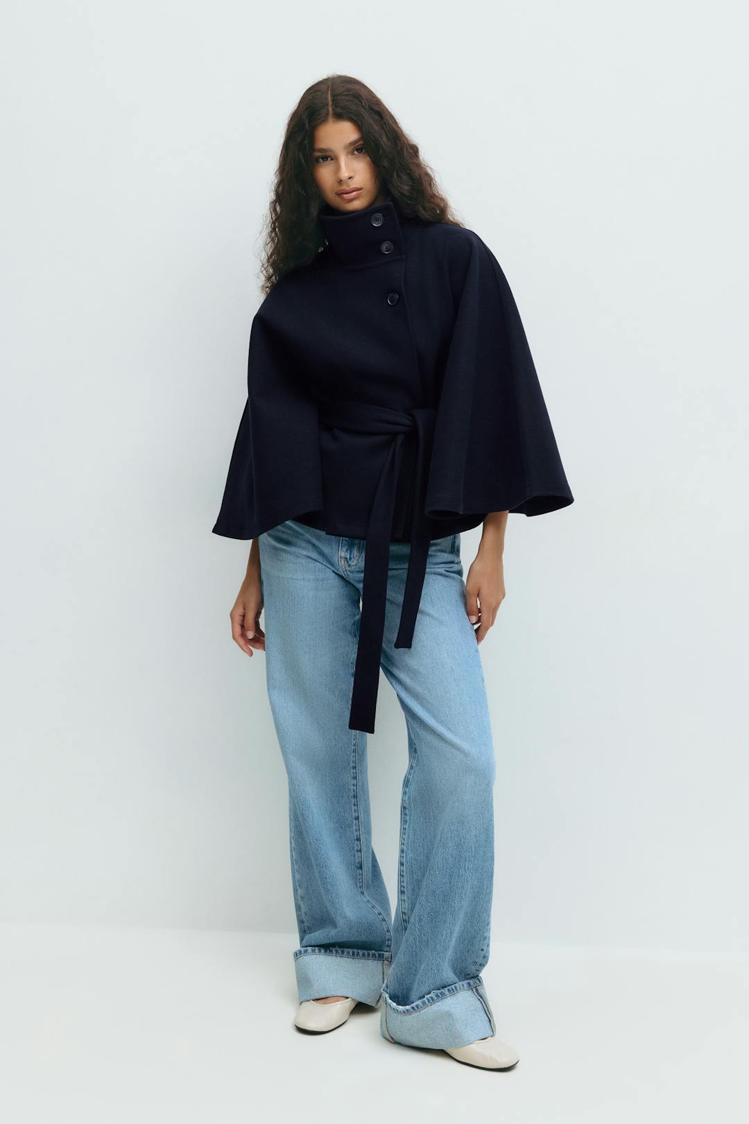 Ivanna Manteau Laine Femme – Col Haut Élégant avec Ceinture Amovible &amp; Coupe Décontractée