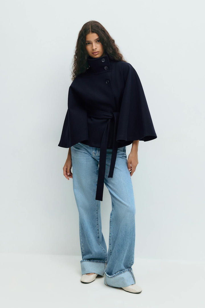 Ivanna Manteau Laine Femme – Col Haut Élégant avec Ceinture Amovible &amp; Coupe Décontractée
