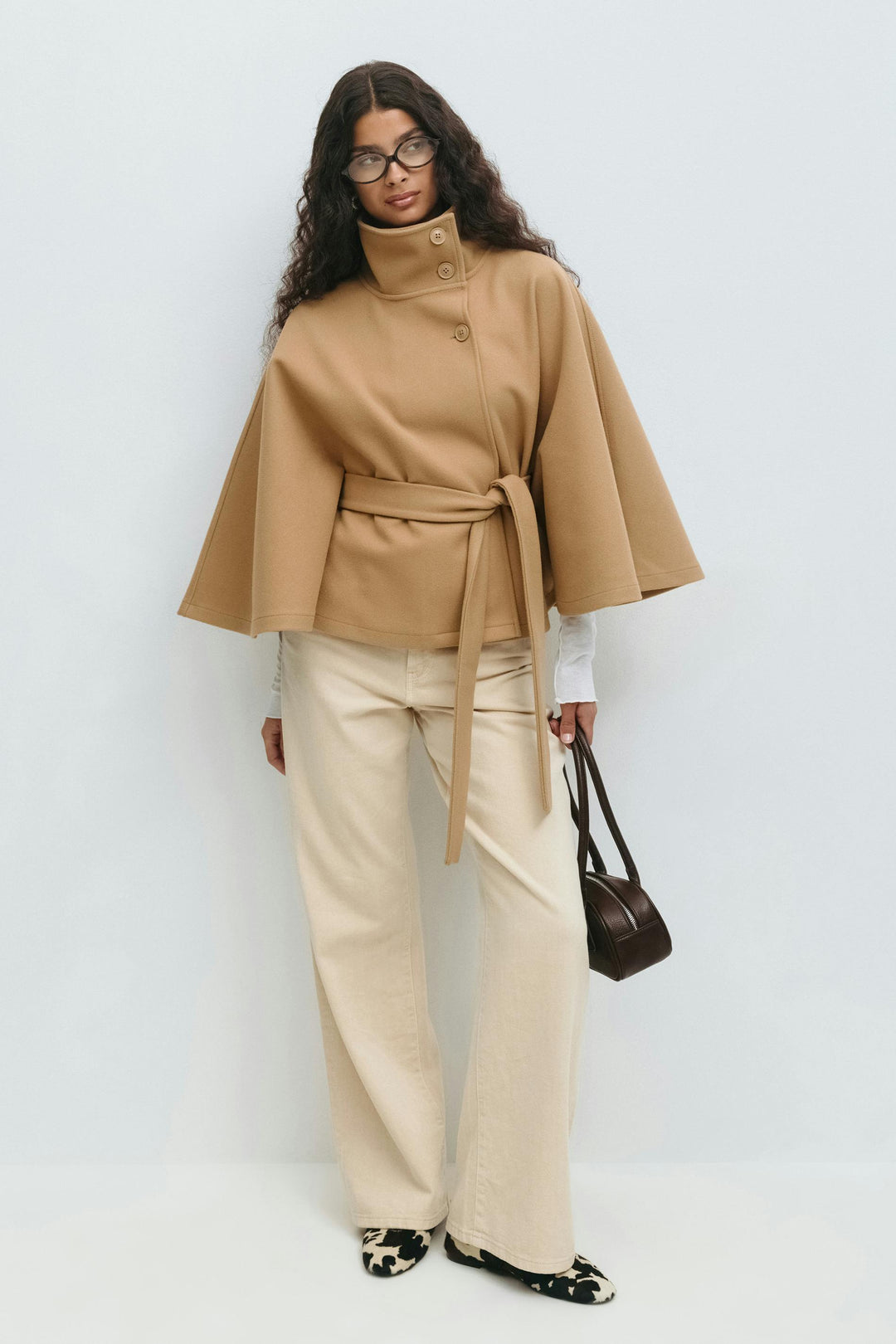 Ivanna Manteau Laine Femme – Col Haut Élégant avec Ceinture Amovible &amp; Coupe Décontractée