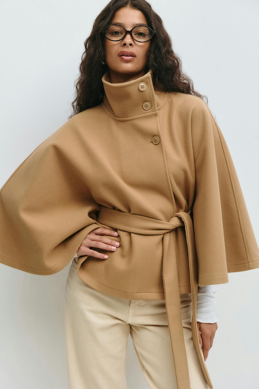 Ivanna Manteau Laine Femme – Col Haut Élégant avec Ceinture Amovible &amp; Coupe Décontractée