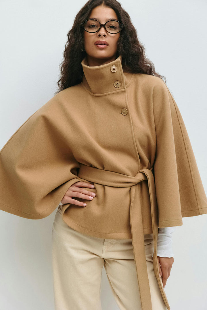 Ivanna Manteau Laine Femme – Col Haut Élégant avec Ceinture Amovible &amp; Coupe Décontractée