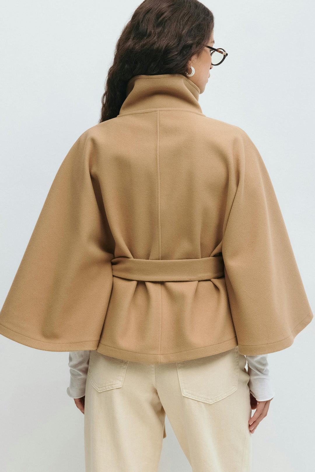 Ivanna Manteau Laine Femme – Col Haut Élégant avec Ceinture Amovible &amp; Coupe Décontractée