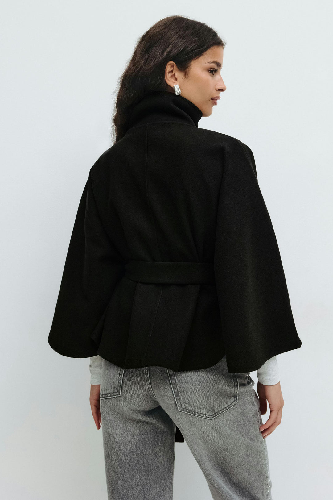 Ivanna Manteau Laine Femme – Col Haut Élégant avec Ceinture Amovible &amp; Coupe Décontractée