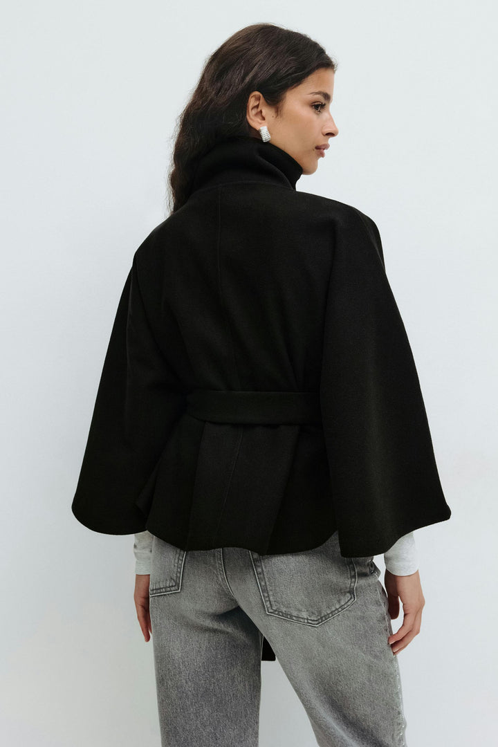 Ivanna Manteau Laine Femme – Col Haut Élégant avec Ceinture Amovible &amp; Coupe Décontractée