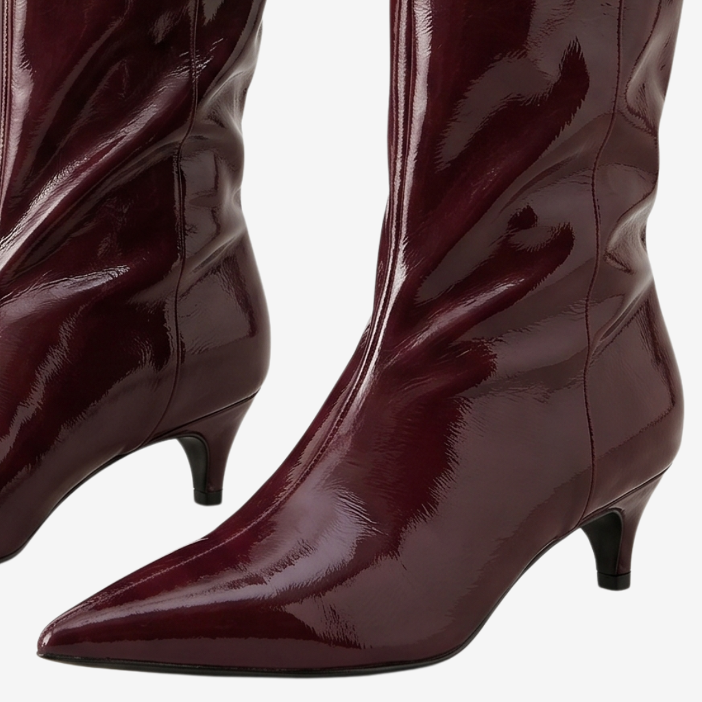 Coutivo - Bottes Genou Femme Similicuir Verni Talon Bas Élégant