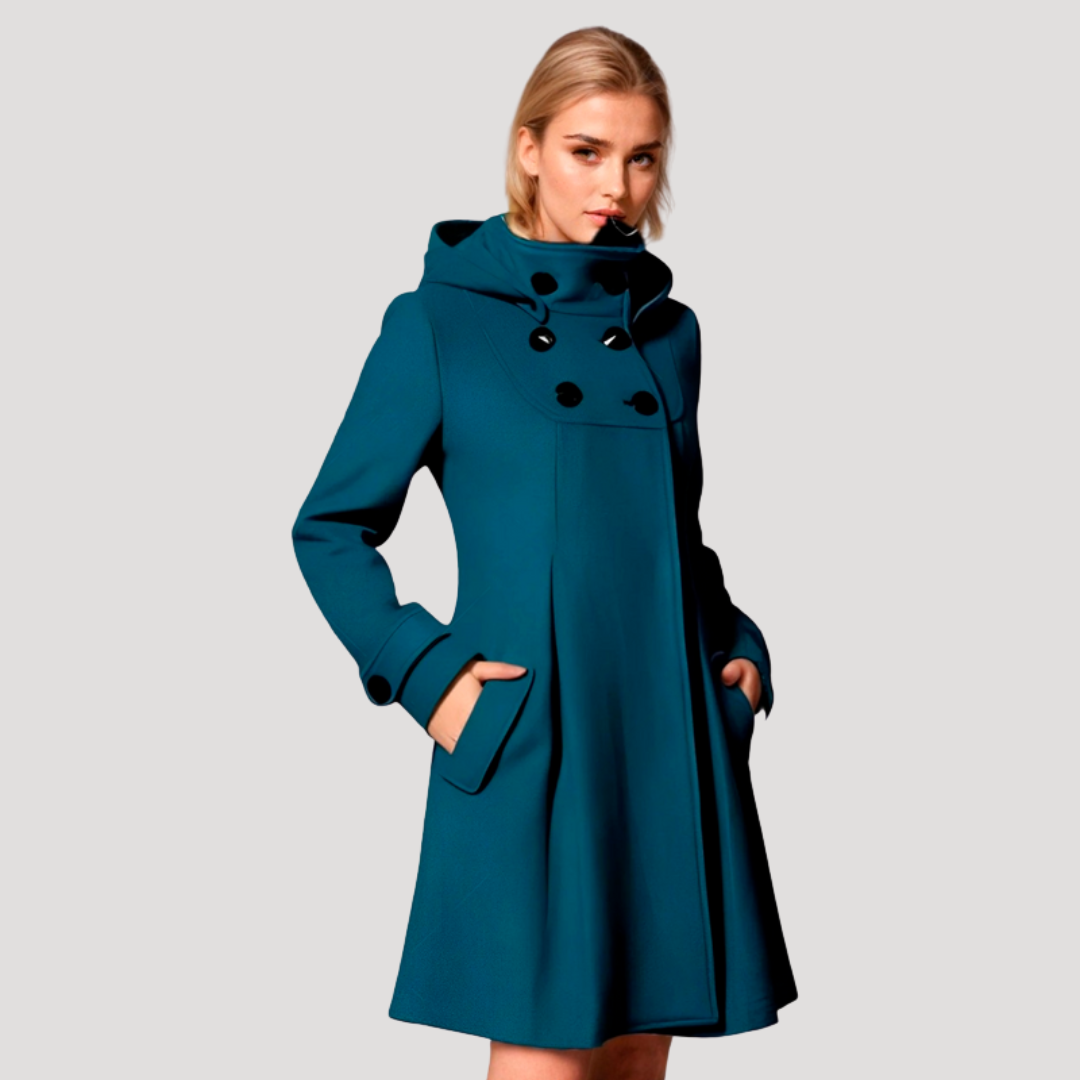 Manteau Femme Évasé à Capuche Boutonné