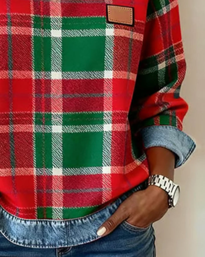 Anna | Sweat avec Patchwork à Carreaux