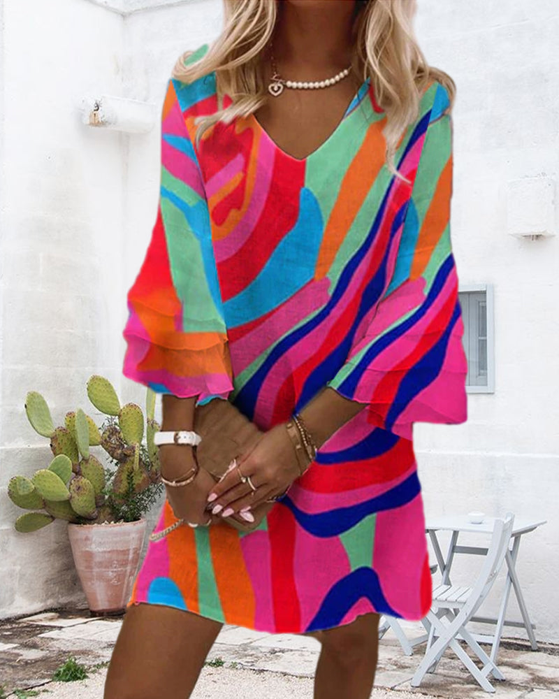 Bertille - Robe Fluide À Manches Cloche Avec Imprimé Multicolore Tendance