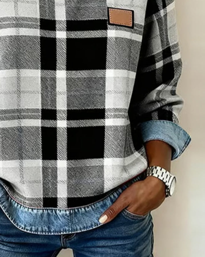 Anna | Sweat avec Patchwork à Carreaux