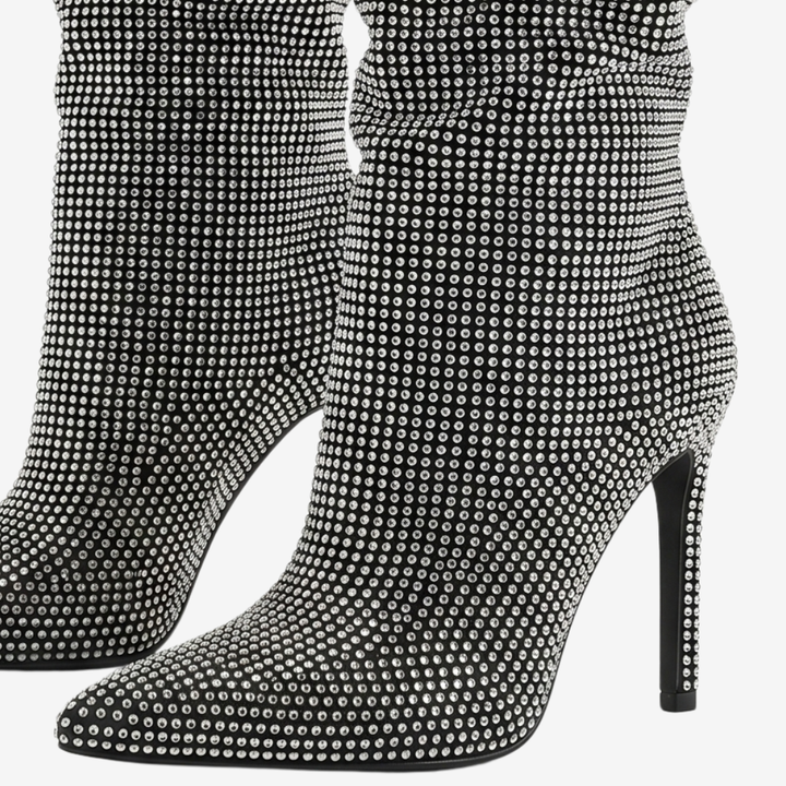 Coutivo - Bottes Hautes Femme Strass Talon Élégant Bout Pointu