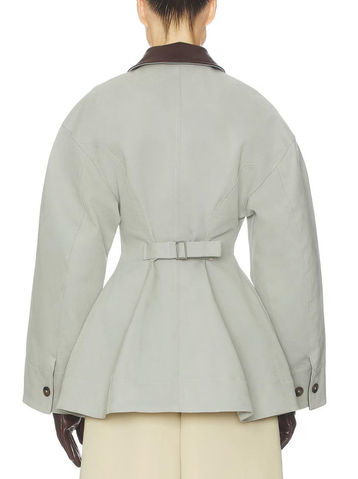 Veste Cropped Oversized en PU Gris Clair