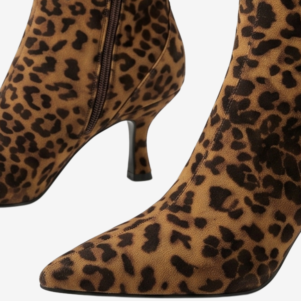 Coutivo - Bottes Genou Femme Cuir Synthétique Léopard Élégant Talon Aiguille