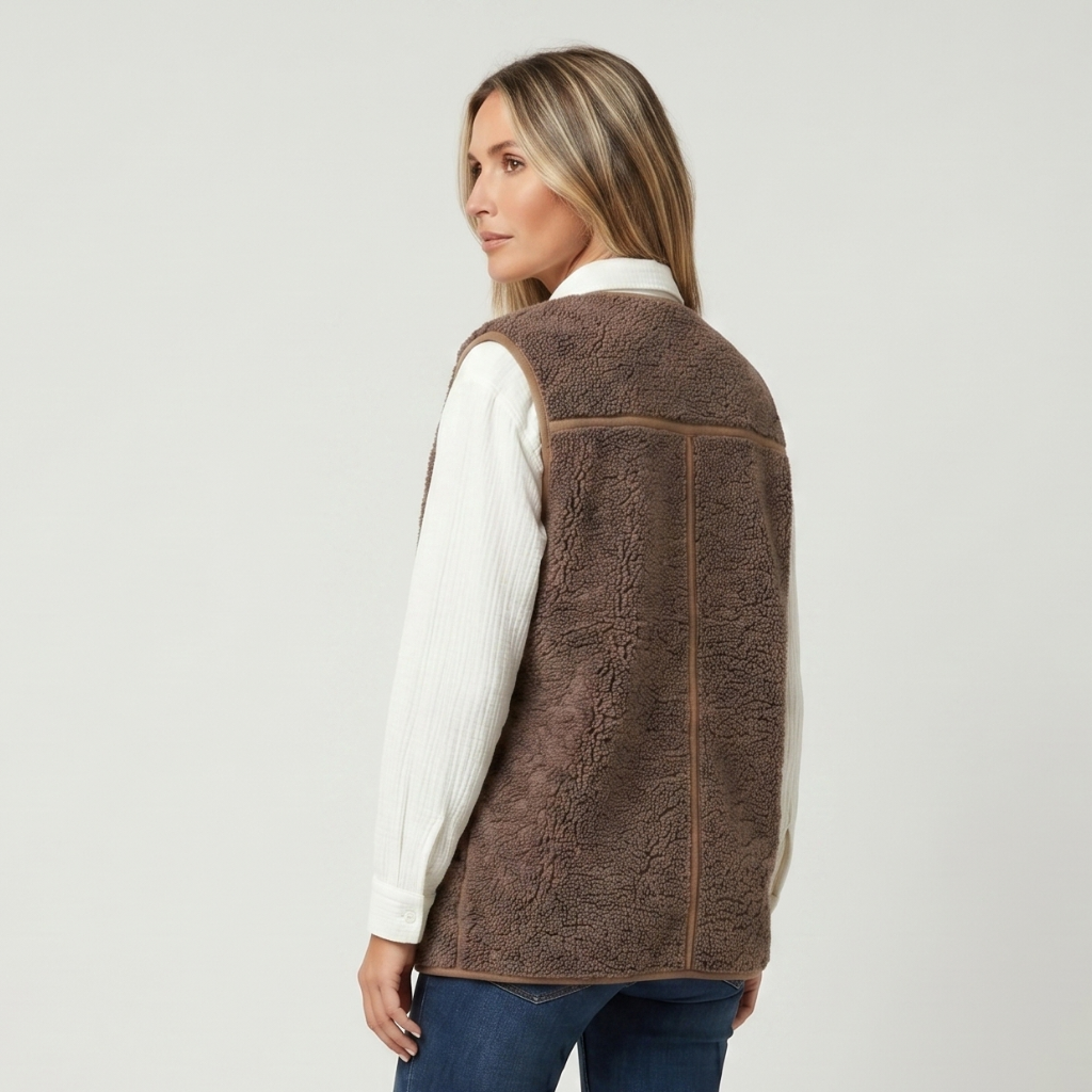 Coutivo - Gilet Femme Sherpa Chaud Coupe Relax Sans Manches Boutonné
