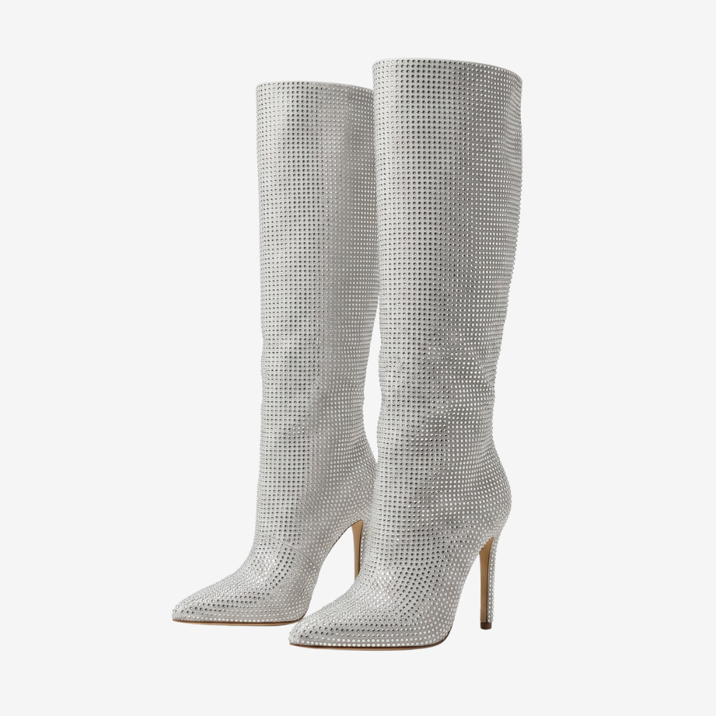 Coutivo - Bottes Hautes Femme Strass Talon Élégant Bout Pointu