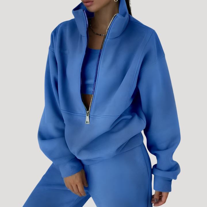 Ensemble Femme Sweat Demi-Zip et Pantalon – Tenue Cocooning Hiver