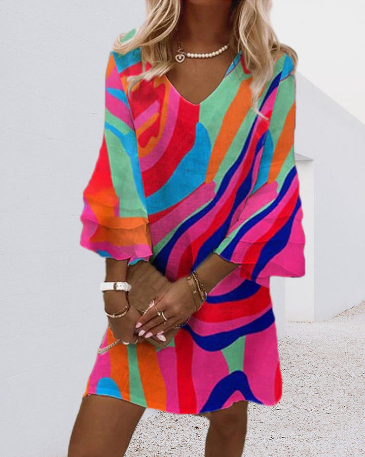 Bertille - Robe Fluide À Manches Cloche Avec Imprimé Multicolore Tendance