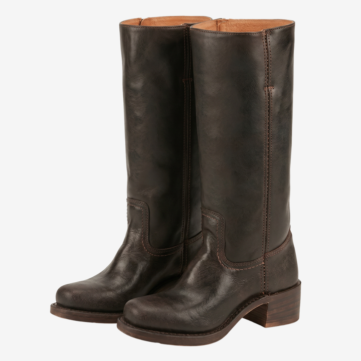 Coutivo - Bottes Hautes Femme Cuir Confort Talon Bloc Usage Quotidien
